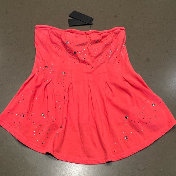NWT GUESS STRAPLESS STUDDED PEPLUM TUBE TOP Sz: XXS - Picture 2 of 9